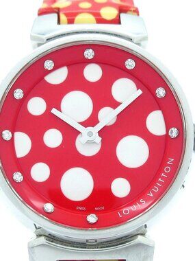 LOUIS VUITTON Tambour Q12M7 1**/1** Silver Red Cream Women's Wrist Watch
